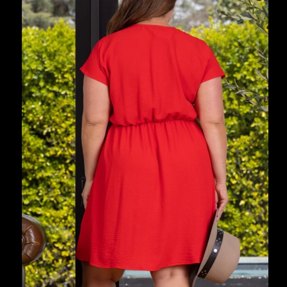 1X 2X Red Ruffle Faux Wrap Midi Dress Plus Size - Picture 2 of 2